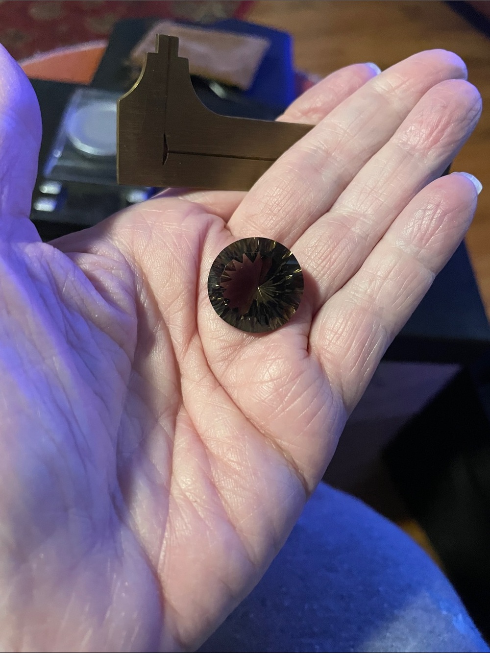 Natural Smokey quartz Big 21x21mm - 27.85 carat round concave cut.